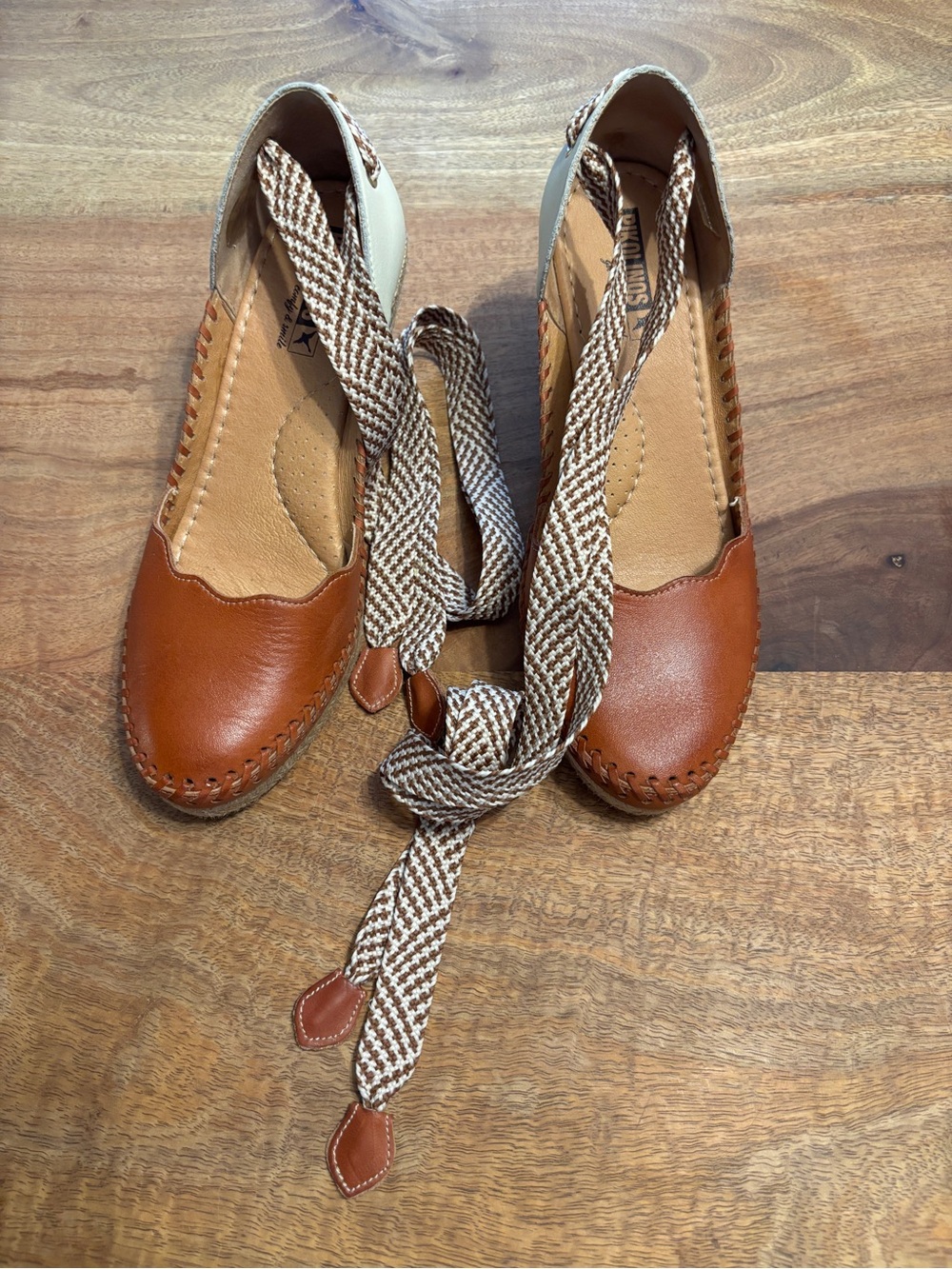 Pikolinos- Brown and Cream Lace-Up Women's Espadrilles
